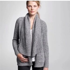 J. Crew Chunky Knit Marled Rib Stitch Open Shawl Cardigan Sweater Grey